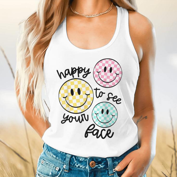 Happy To See Your Face Smile Face Teacher Back To School Flowy Tank, gift for family, gift for coworker