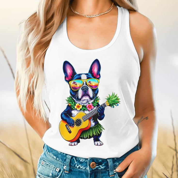 Hawaiian Boston Terrier & Pineapple Ukulele Summer Vacation Flowy Tank, gift for family, gift for coworker
