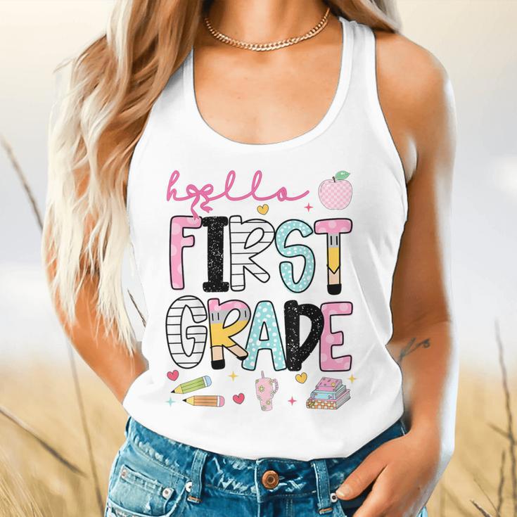 Hello First Grade Teacher Coquette Pencil Bow Back To School Flowy Tank, gift for family, gift for coworker