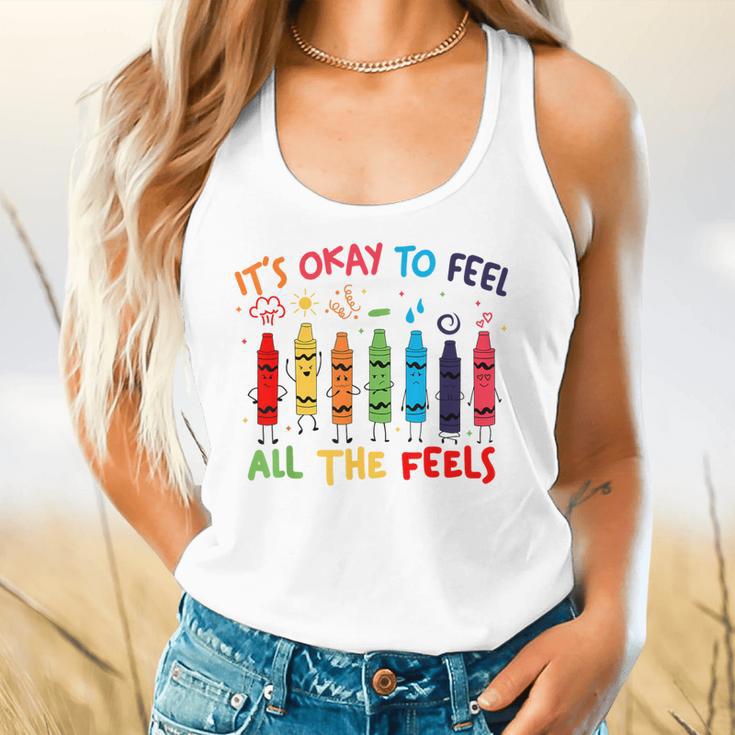 Its Okay To Feel All The Feels Mood Color Crayons Teacher Flowy Tank, gift for family, gift for coworker Its Okay To Feel All The Feels Mood Color Crayons Teacher Flowy Tank, gift for family, gift for coworker