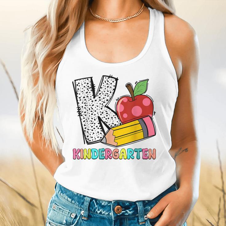 K Is For Kindergarten Teacher Pencil Apple Back To School Flowy Tank, gift for family, gift for coworker K Is For Kindergarten Teacher Pencil Apple Back To School Flowy Tank, gift for family, gift for coworker