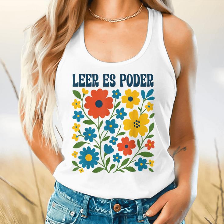 Leer Es Poder Cute Floral Boho Spanish Teacher Reading Flowy Tank, gift for family, gift for coworker