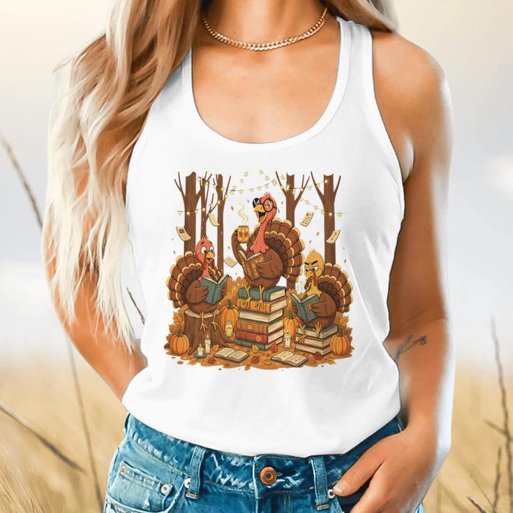 Librarian Turkey Reading Book Fall Thanksgiving Teacher Book Flowy Tank, gift for family, gift for coworker Librarian Turkey Reading Book Fall Thanksgiving Teacher Book Flowy Tank, gift for family, gift for coworker