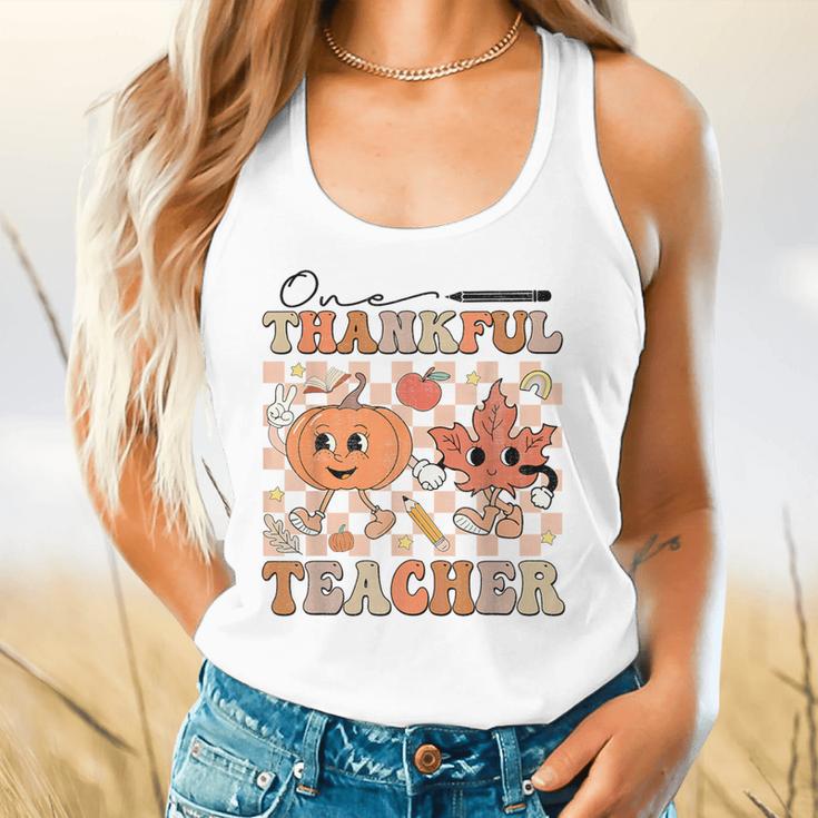 One Thankful Teacher Thanksgiving Groovy Fall Autumn Teacher Flowy Tank, gift for family, gift for coworker
