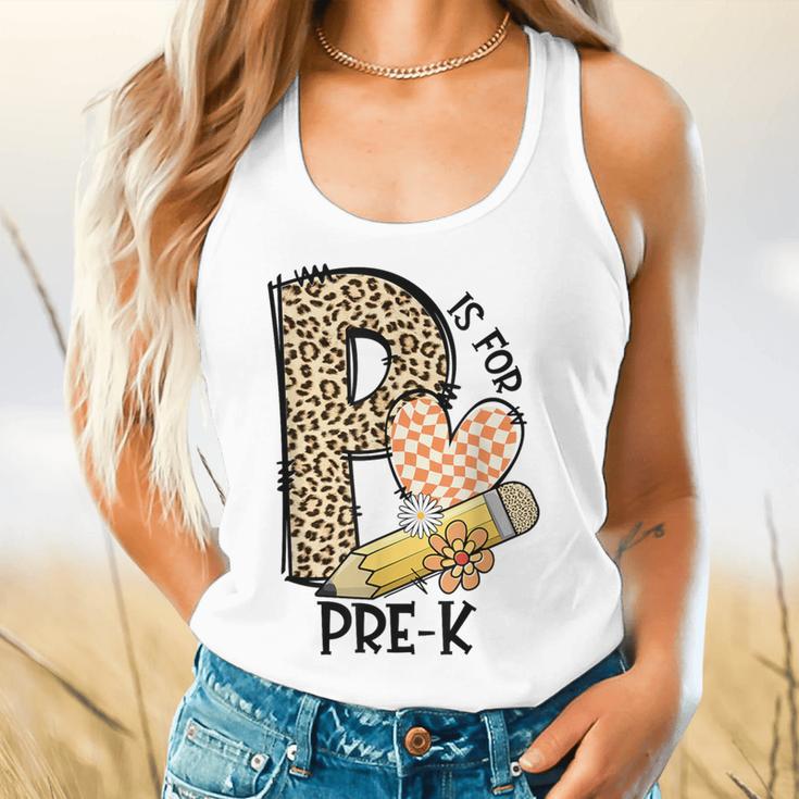 P Is For Pre K Teacher Leopard First Day Of School For Men Women Girls Kids Flowy Tank, gift for family, gift for coworker