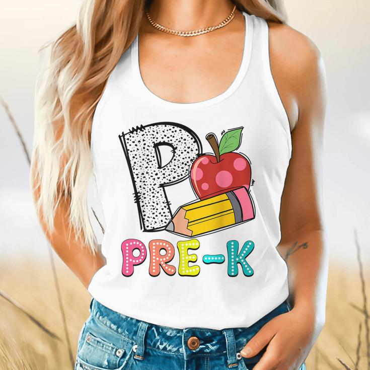 P Is For Pre-K Teacher Pencil Apple Back To School Flowy Tank, gift for family, gift for coworker P Is For Pre-K Teacher Pencil Apple Back To School Flowy Tank, gift for family, gift for coworker