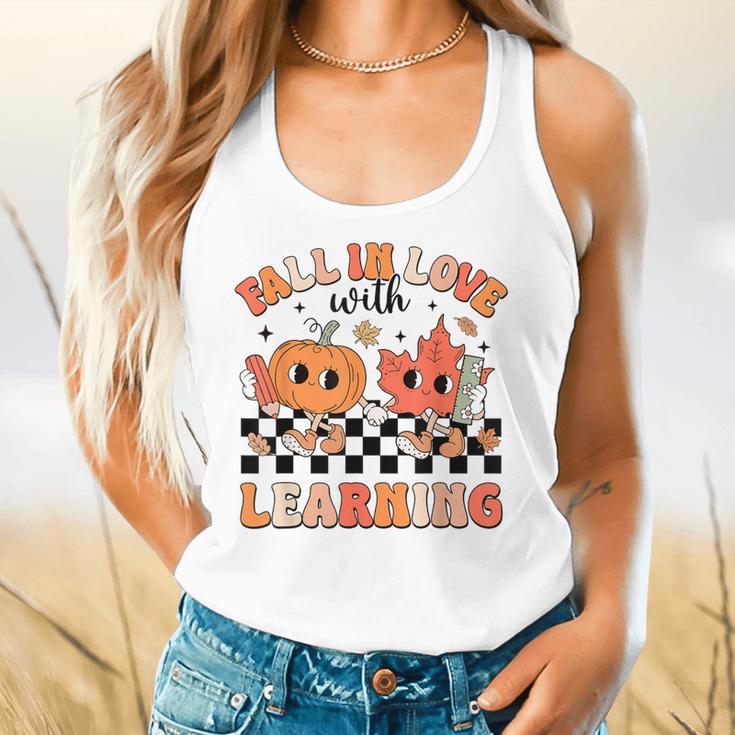 Retro Fall In Love With Learning Autumn Pumpkin Teacher Flowy Tank, gift for family, gift for coworker Retro Fall In Love With Learning Autumn Pumpkin Teacher Flowy Tank, gift for family, gift for coworker
