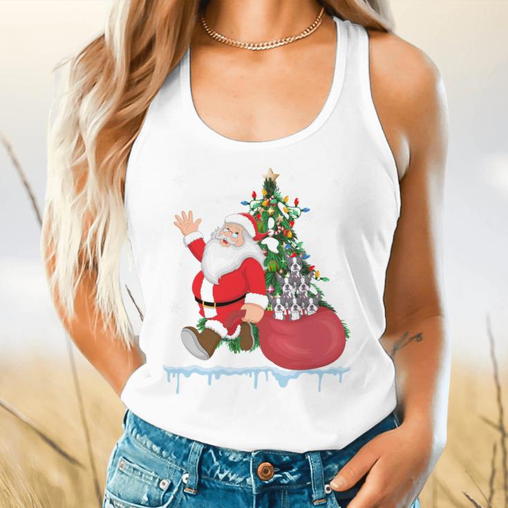 Santa Ugly Christmas Tree Lights Boston Terrier Dog Lover Flowy Tank, gift for family, gift for coworker