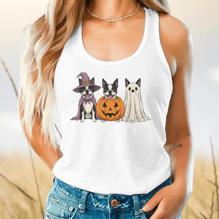 Spooky Ghost Boston Terrier Pumpkin Halloween Dog Lover Flowy Tank, gift for family, gift for coworker