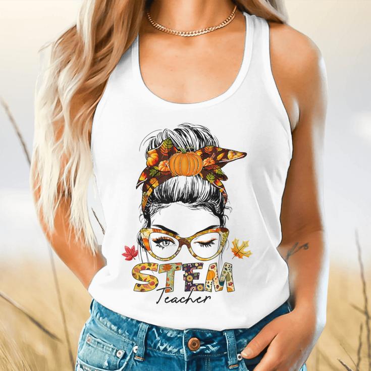 STEM Teacher Messy Bun Fall Vibes Autumn Thanksgiving Men Women Flowy Tank, gift for family, gift for coworker