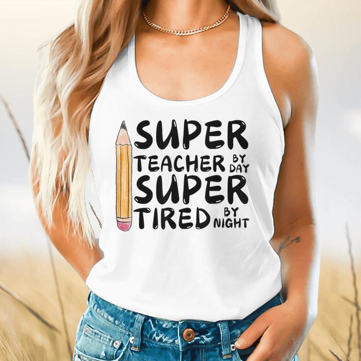 Super Teacher By Day Super Tired By Night Back To School Flowy Tank, gift for family, gift for coworker Super Teacher By Day Super Tired By Night Back To School Flowy Tank, gift for family, gift for coworker