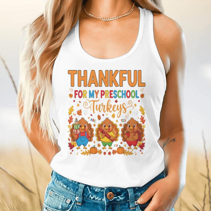 Teach Thanksgiving Teacher Thankful For My Preschool Turkeys Flowy Tank, gift for family, gift for coworker