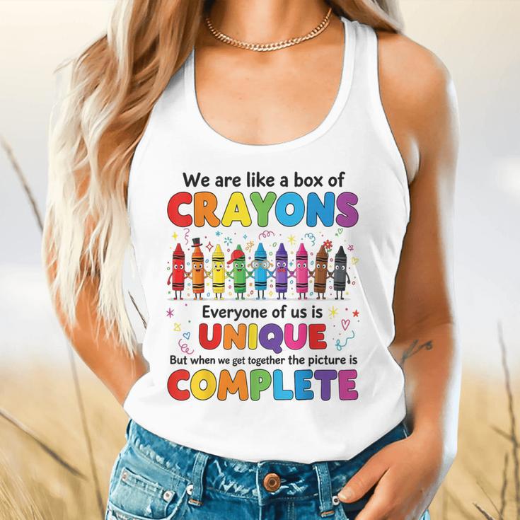 Teacher We Are Like a Box Of Crayons Back To School Flowy Tank, gift for family, gift for coworker