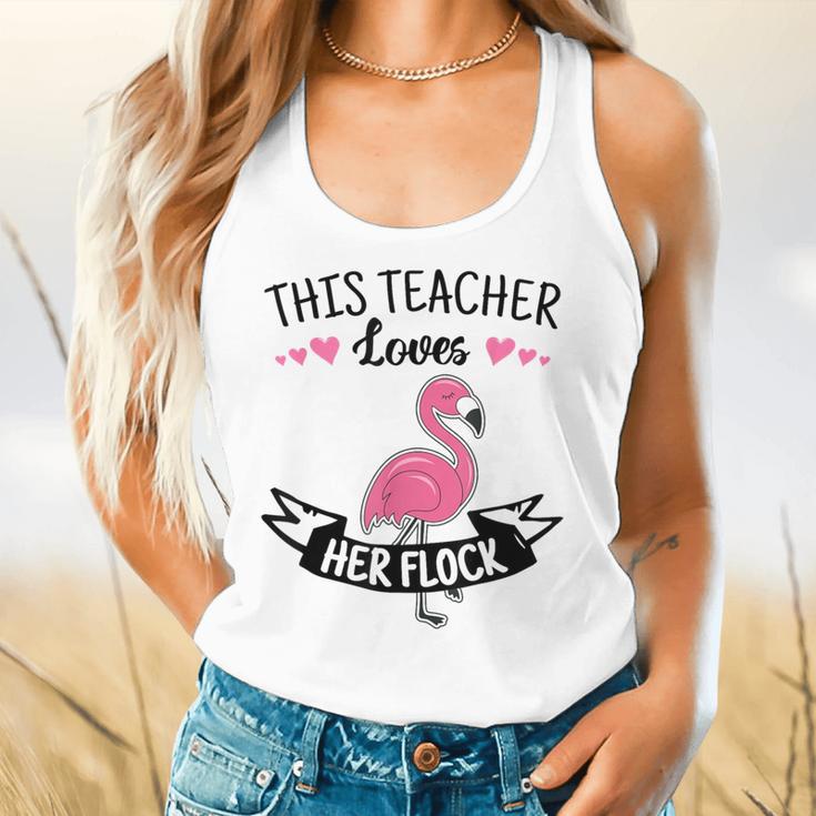 This Teacher Loves Her Flock Cute Flamingo Teacher Flowy Tank, gift for family, gift for coworker