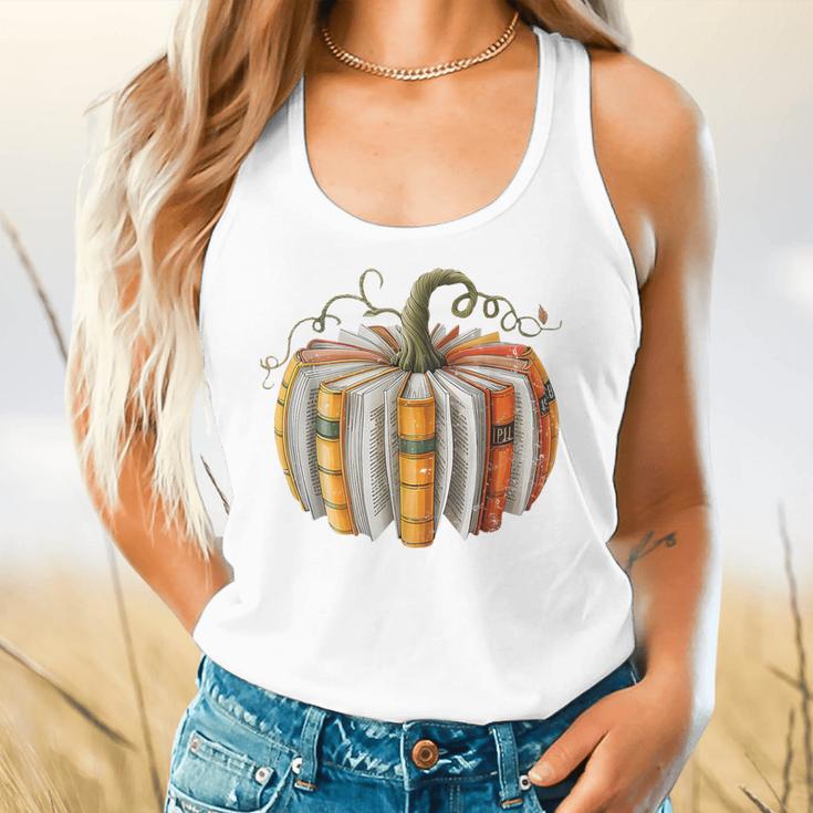Teachers Students Fall Book Pumpkin Fall Librarians Bookworm Flowy Tank, gift for family, gift for coworker