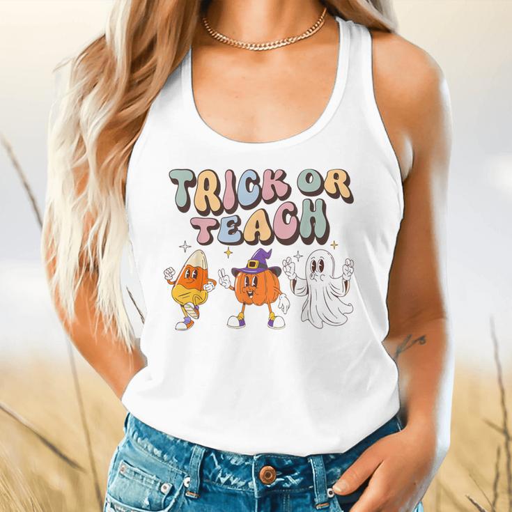 Trick Or Teach Candy Corn Pumpkin Ghost Teacher Flowy Tank, gift for family, gift for coworker