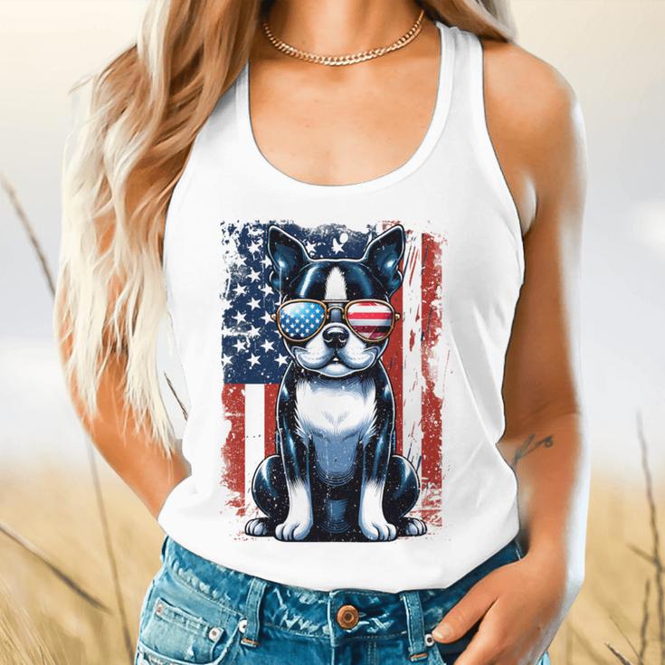 Vintage Boston Terrier Dog American US USA Flag Pets Dogs Flowy Tank, gift for family, gift for coworker