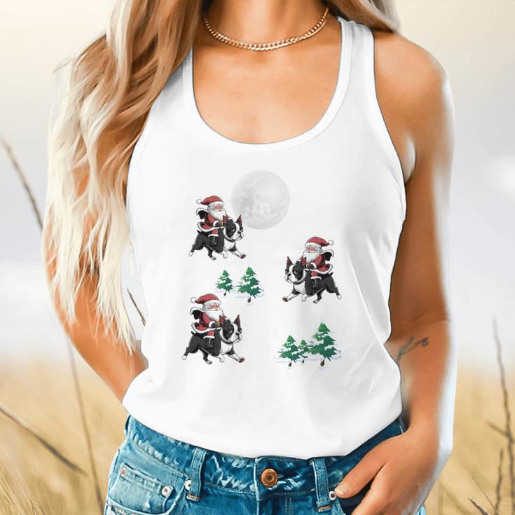 Xmas Tree Santa Riding Boston Terrier Christmas Flowy Tank, gift for family, gift for coworker