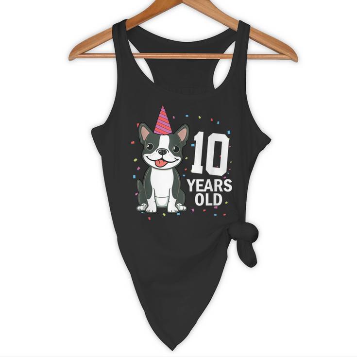 10 Years Old Birthday Boston Terrier Dog Lover 10th Party For Men Women Kids Flowy Tank, novelty gifts, funny gifts