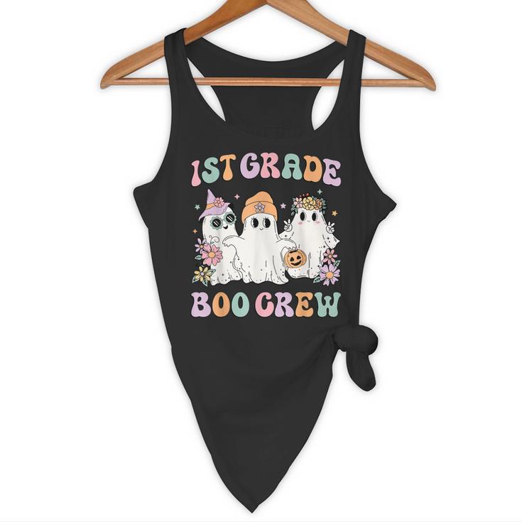 1st Grade Boo Crew Groovy Halloween Floral Ghost Kid Teacher Flowy Tank, novelty gifts, funny gifts