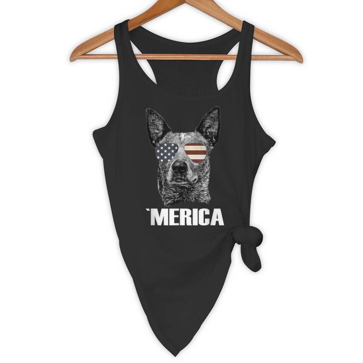 4th July Blue Heeler Dog Merica Patriotic USA Flag Cute Flowy Tank, novelty gifts, funny gifts