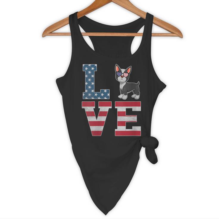 4th Of July Decor Patriotic LOVE Boston Terrier USA Flag Flowy Tank, novelty gifts, funny gifts