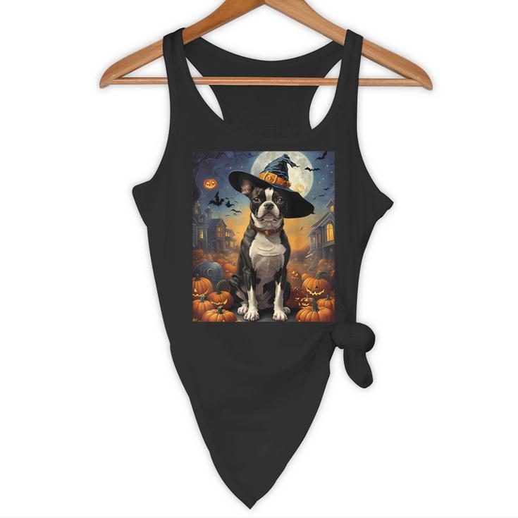 Aesthetic Halloween Boston Terrier Dog Witch Pumpkin For Men Women Kids Flowy Tank, novelty gifts, funny gifts