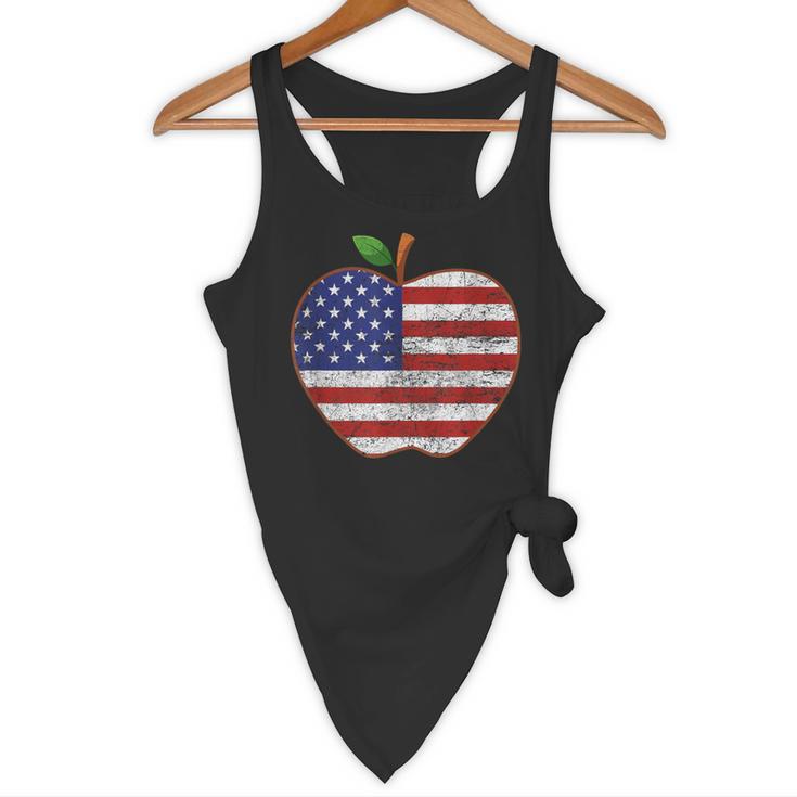 American Flag Teachers Students Apple 4th Of July Vintage Flowy Tank, novelty gifts, funny gifts American Flag Teachers Students Apple 4th Of July Vintage Flowy Tank, novelty gifts, funny gifts