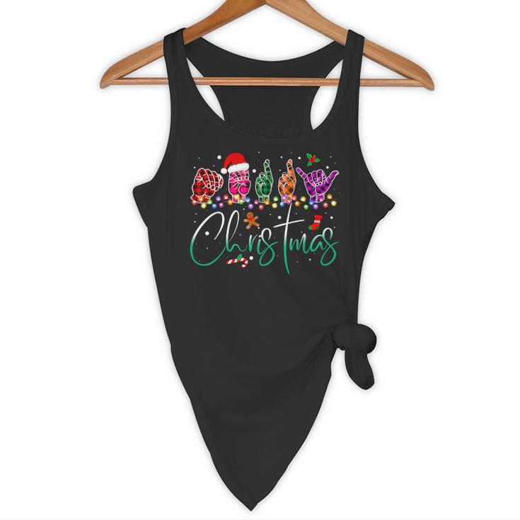ASL Christmas Buffalo Plaid Teacher American Sign Language Flowy Tank, novelty gifts, funny gifts ASL Christmas Buffalo Plaid Teacher American Sign Language Flowy Tank, novelty gifts, funny gifts