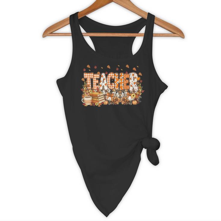 Autumn Pumpkin Thanksgiving Coffee Floral Teacher Fall Flowy Tank, novelty gifts, funny gifts