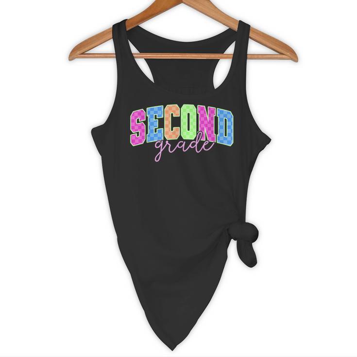 Back To School Neon Checkered Second Grade Colorful Teacher Flowy Tank, novelty gifts, funny gifts