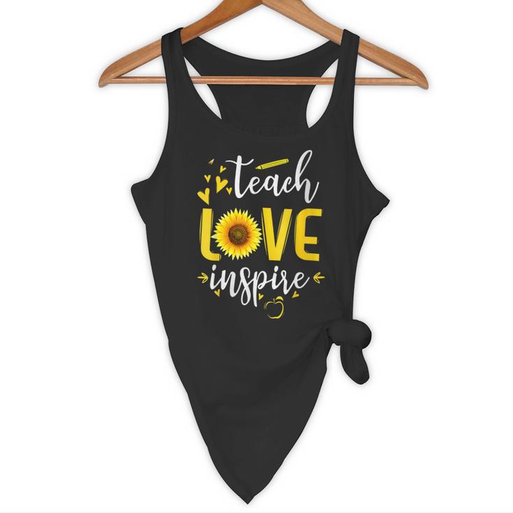 Back To School Teach Love And Inspire Teacher Sunflower Flowy Tank, novelty gifts, funny gifts