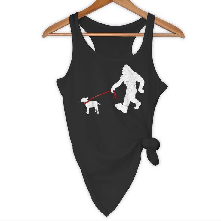 Bigfoot Walking With Bull Terrier Dog Flowy Tank, novelty gifts, funny gifts