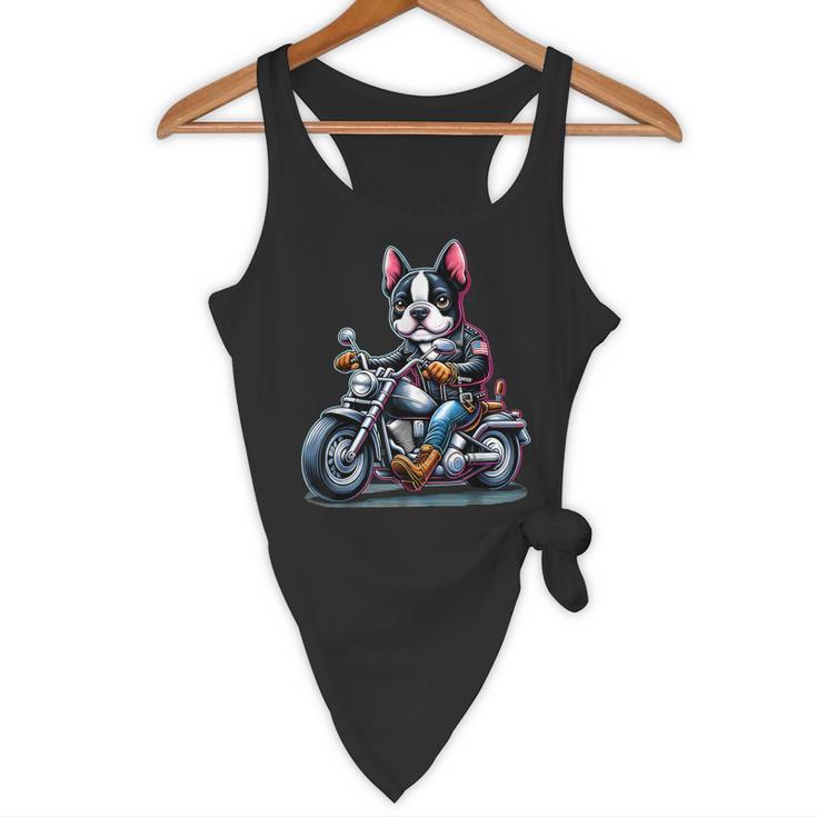 Biker Boston Terrier Dog Riding Motorbike Flowy Tank, novelty gifts, funny gifts