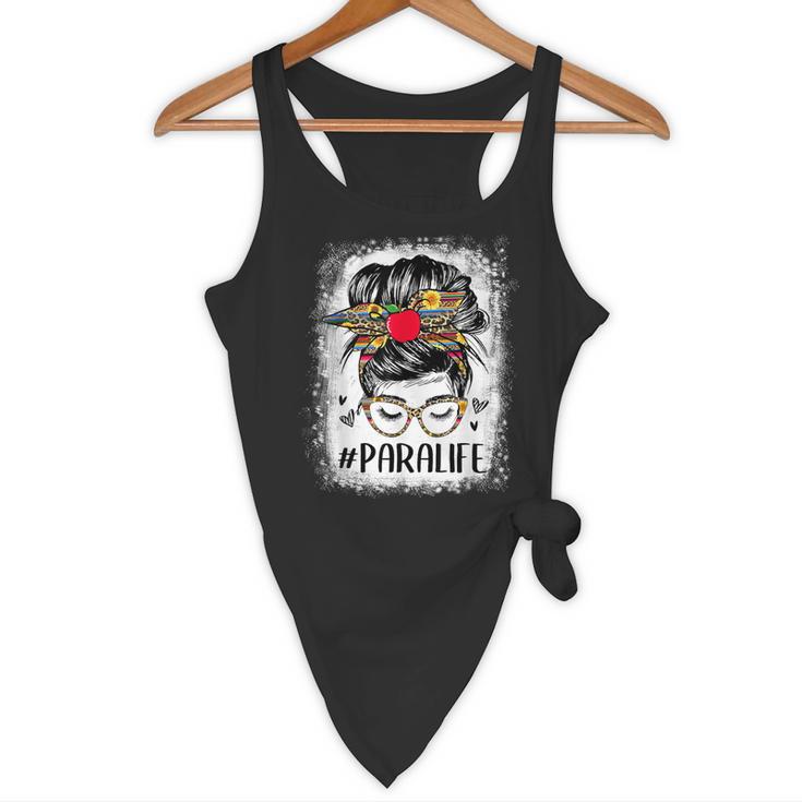 Bleached Teacher Para Life Paraprofessional Cute Messy Bun For Men Women Girls Kids Flowy Tank, novelty gifts, funny gifts
