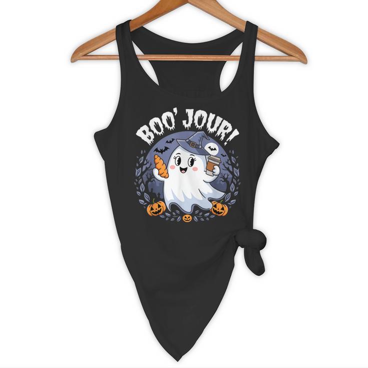 Boo Jour Ghost Halloween French Teacher Cute Coffe Croissant Flowy Tank, novelty gifts, funny gifts