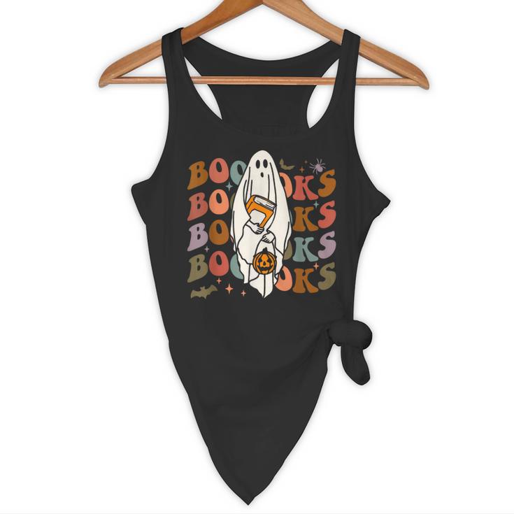 Booooks Ghost Halloween Groovy Vintage Teacher Book Reading Flowy Tank, novelty gifts, funny gifts Booooks Ghost Halloween Groovy Vintage Teacher Book Reading Flowy Tank, novelty gifts, funny gifts