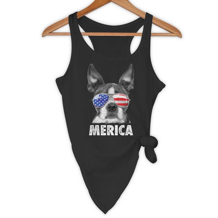 Boston Terrier 4th Of July Merica Men Women USA Flag Vintage Flowy Tank, novelty gifts, funny gifts