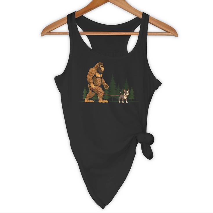 Boston Terrier Bigfoot Dog Walking Dog Mom Dad Kids Flowy Tank, novelty gifts, funny gifts