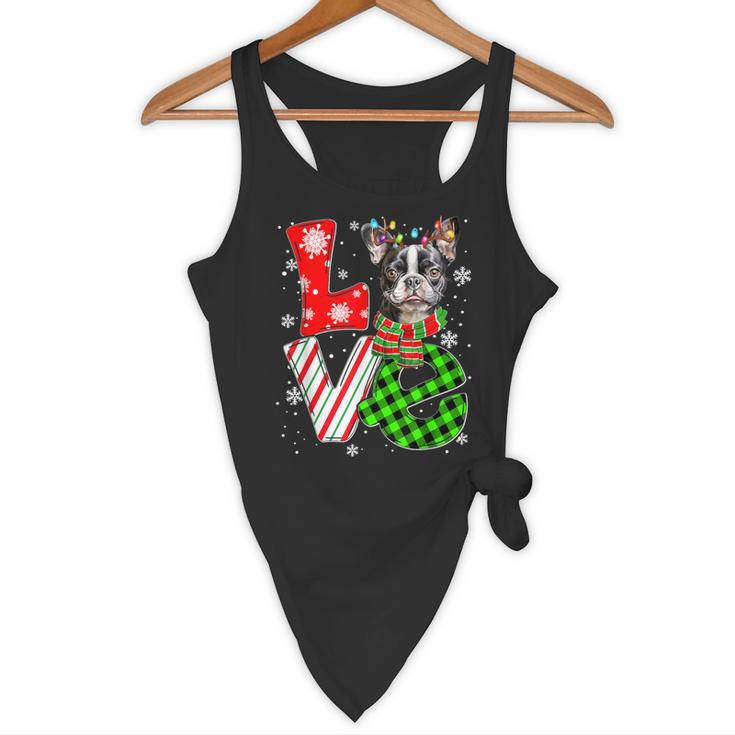 Boston Terrier Christmas Tree Lights Santa Dog Xmas For Men Women Kids Flowy Tank, novelty gifts, funny gifts