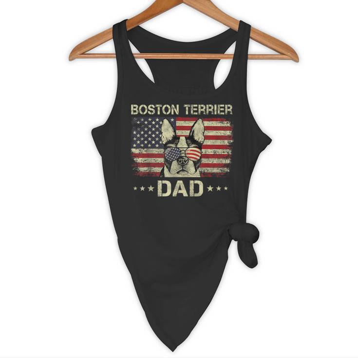 Boston Terrier Dad Dog Lovers American Flag 4th Of July For Women Men Flowy Tank, novelty gifts, funny gifts