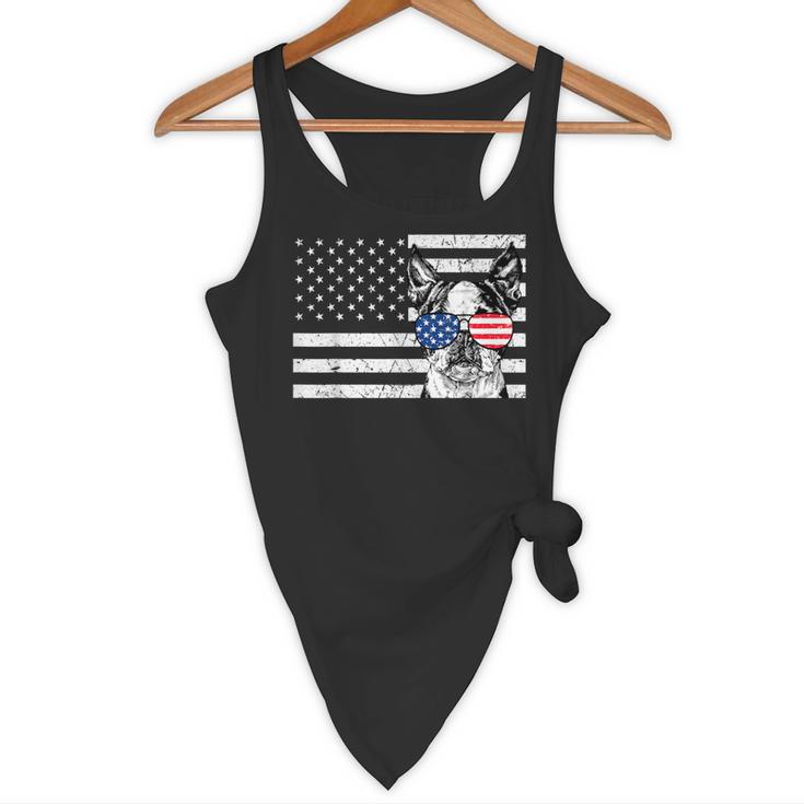 Boston Terrier Dog 4th Of July US American Flag Patriotic Flowy Tank, novelty gifts, funny gifts