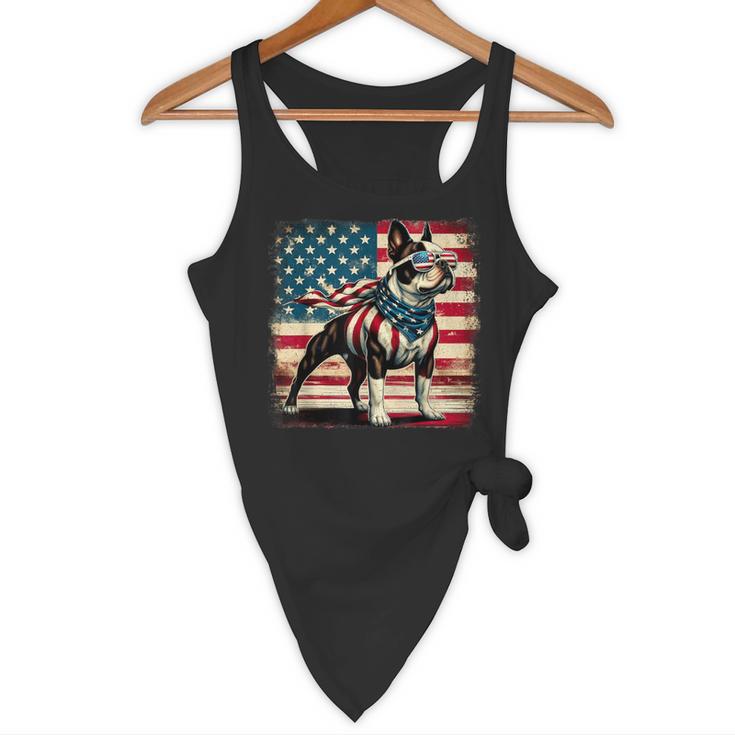 Boston Terrier Dog 4th Of July USA American Flag Patriotic Flowy Tank, novelty gifts, funny gifts