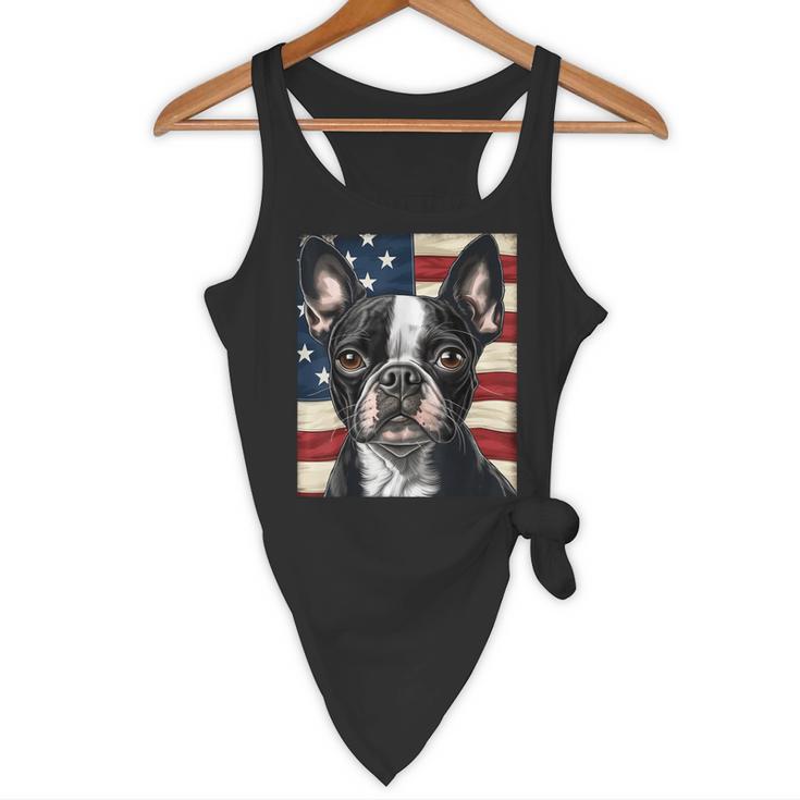 Boston Terrier Dog American Flag 4th Of July Patriotic Puppy Flowy Tank, novelty gifts, funny gifts
