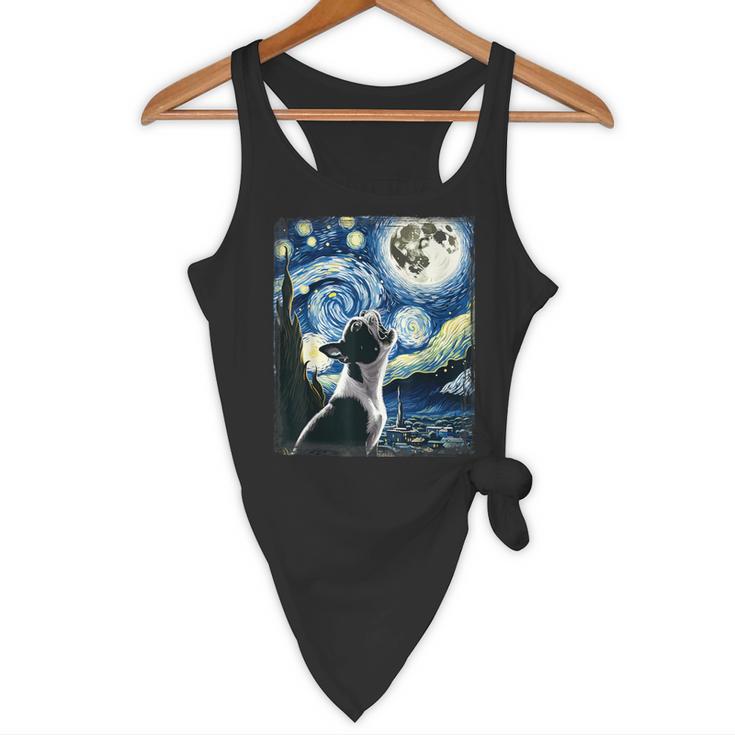 Boston Terrier Dog Art Van Gogh Starry Night Boston Terrier Flowy Tank, novelty gifts, funny gifts