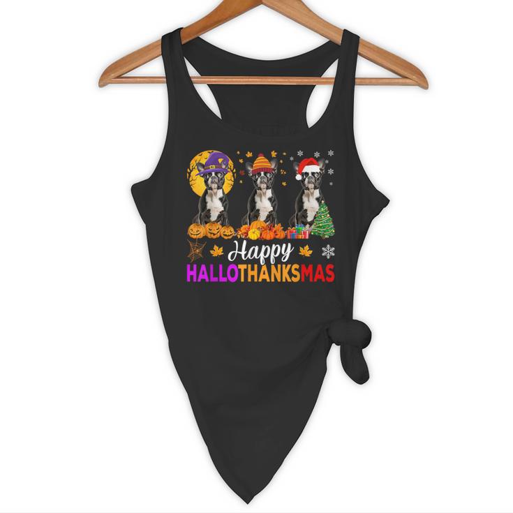 Boston Terrier Dog Halloween Christmas Hallothanksmas Men Women Kids Flowy Tank, novelty gifts, funny gifts