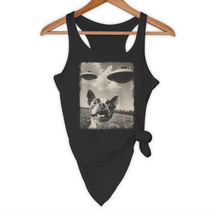 Boston Terrier Dog UFO Alien Extraterrestrial Selfie Flowy Tank, novelty gifts, funny gifts