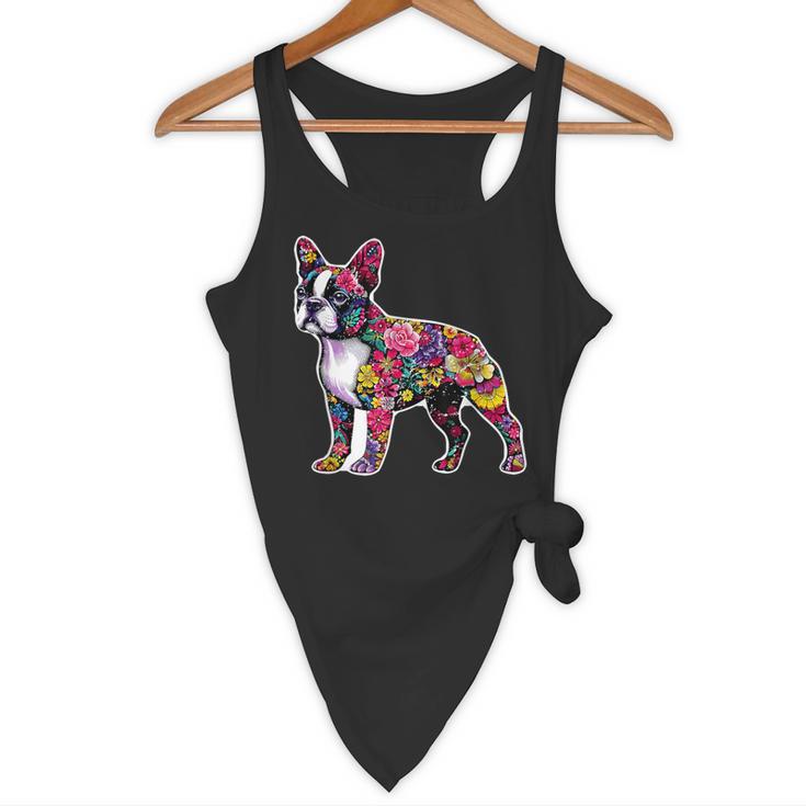 Boston Terrier Floral Dog Lover Vintage Distressed For Men Women Kids Flowy Tank, novelty gifts, funny gifts