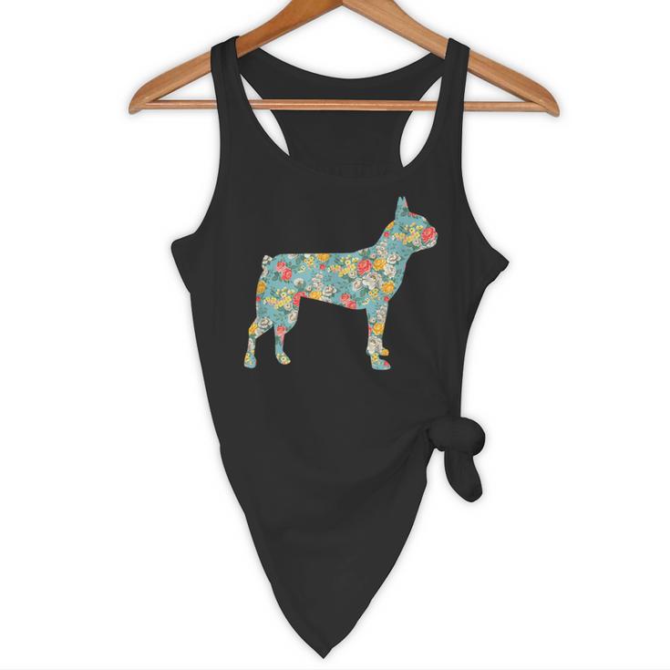 Boston Terrier Flower Silhouette Floral Dog Men Women Girls Kids Flowy Tank, novelty gifts, funny gifts