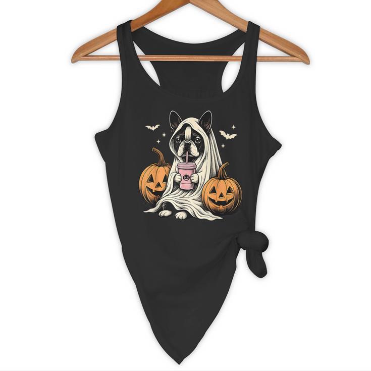 Boston Terrier Ghost Boo Halloween Costume Spooky Season Flowy Tank, novelty gifts, funny gifts
